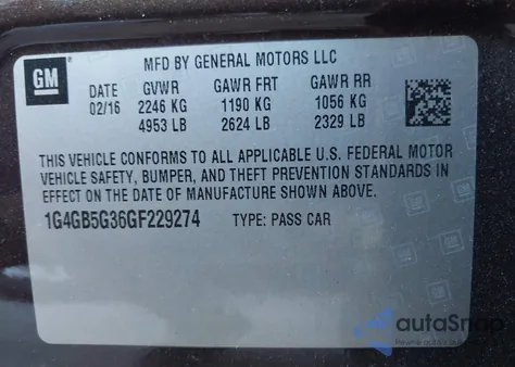 2016 Buick Lacrosse Leather z USA, uszkodzony, nr VIN 1G4GB5G36GF229274